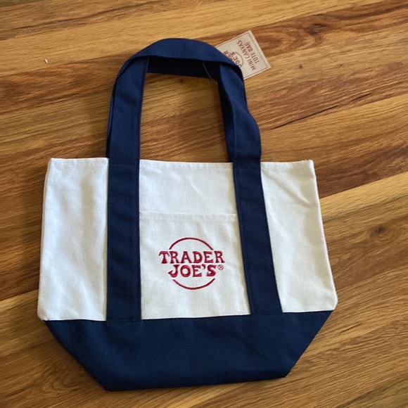 NWT - Trader Joe’s Canvas Mini Tote Bag Navy Color - Picture 2 of 4